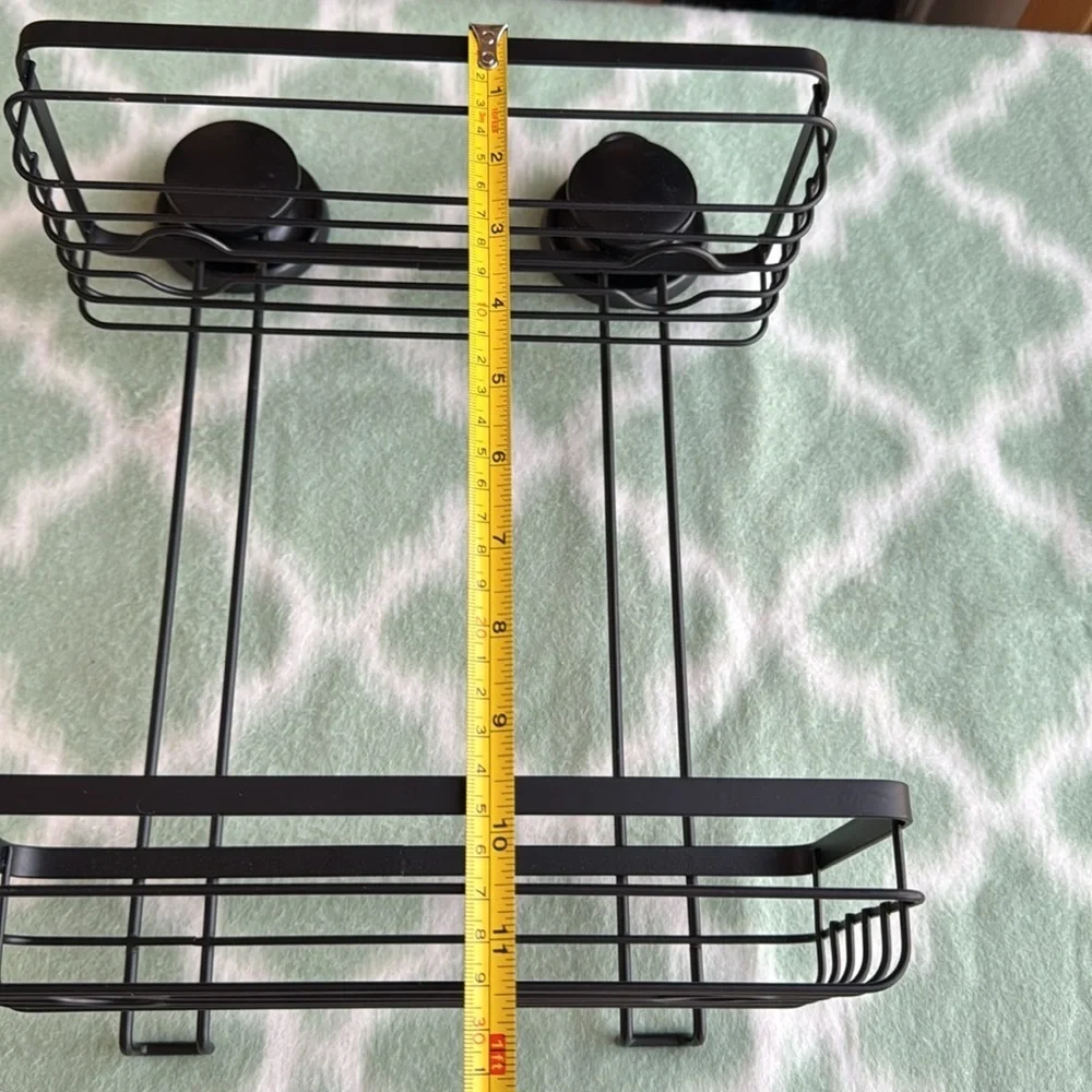 Double Tier Black Metal Organizer with suction cups - matte black